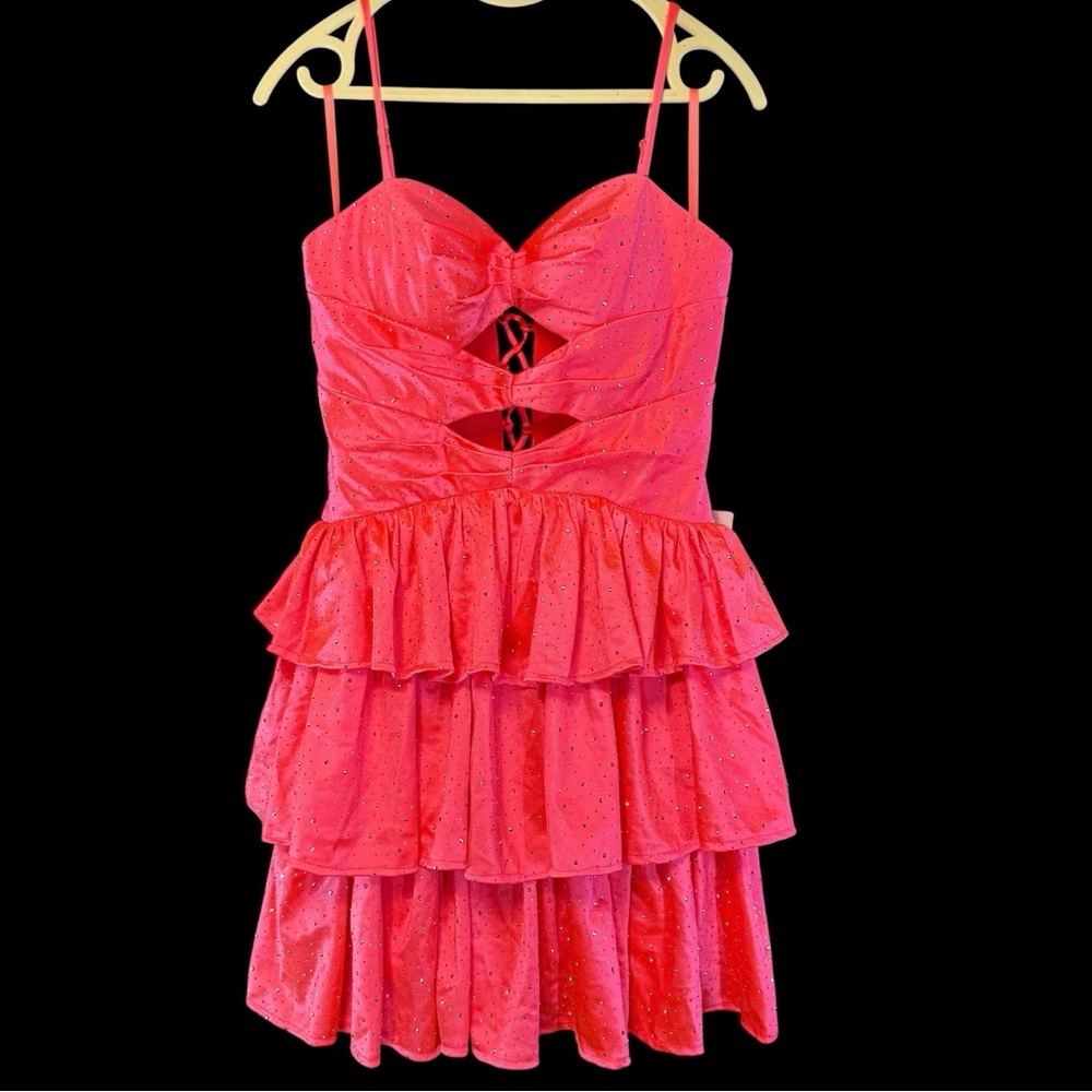 Bridal Boutique Coral Pink Tiered Prom Pageant Mini Dress NWT Size Small